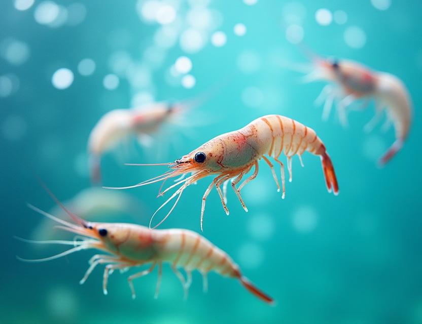 Close up of live prawns in a well-aerated tank for fishing bait